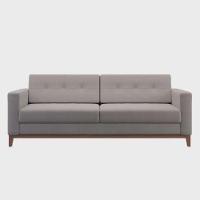 Sofá Com 3 Lugares Pés E Base Madeira Em Linho Cotton - 1