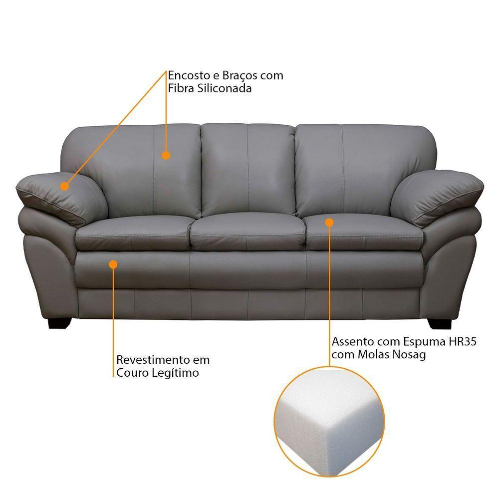 Sofá De Couro 3 Lugares Paris 216Cm M06 Grizzy 499 - 3