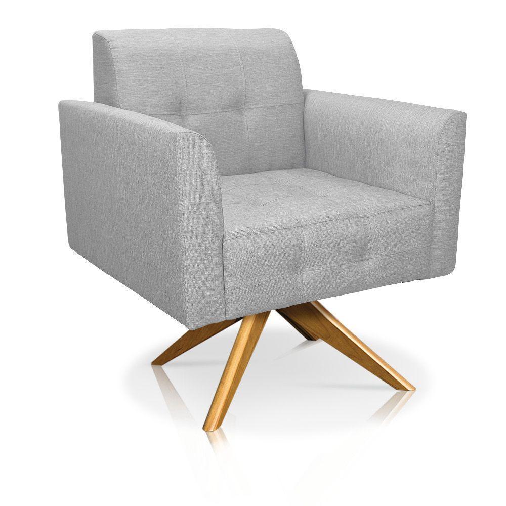 Poltrona Giratória Elisa Linho Cinza Claro A05 Base Madeira Ma30 - 5