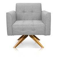 Poltrona Giratória Elisa Linho Cinza Claro A05 Base Madeira Ma30 - 1