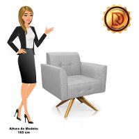 Poltrona Giratória Elisa Linho Cinza Claro A05 Base Madeira Ma30