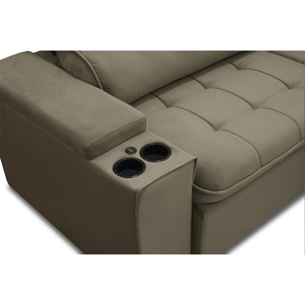 Sofá Ferguile Genebra 3 Lugares Com Porta Copo E Usb Castor - 3