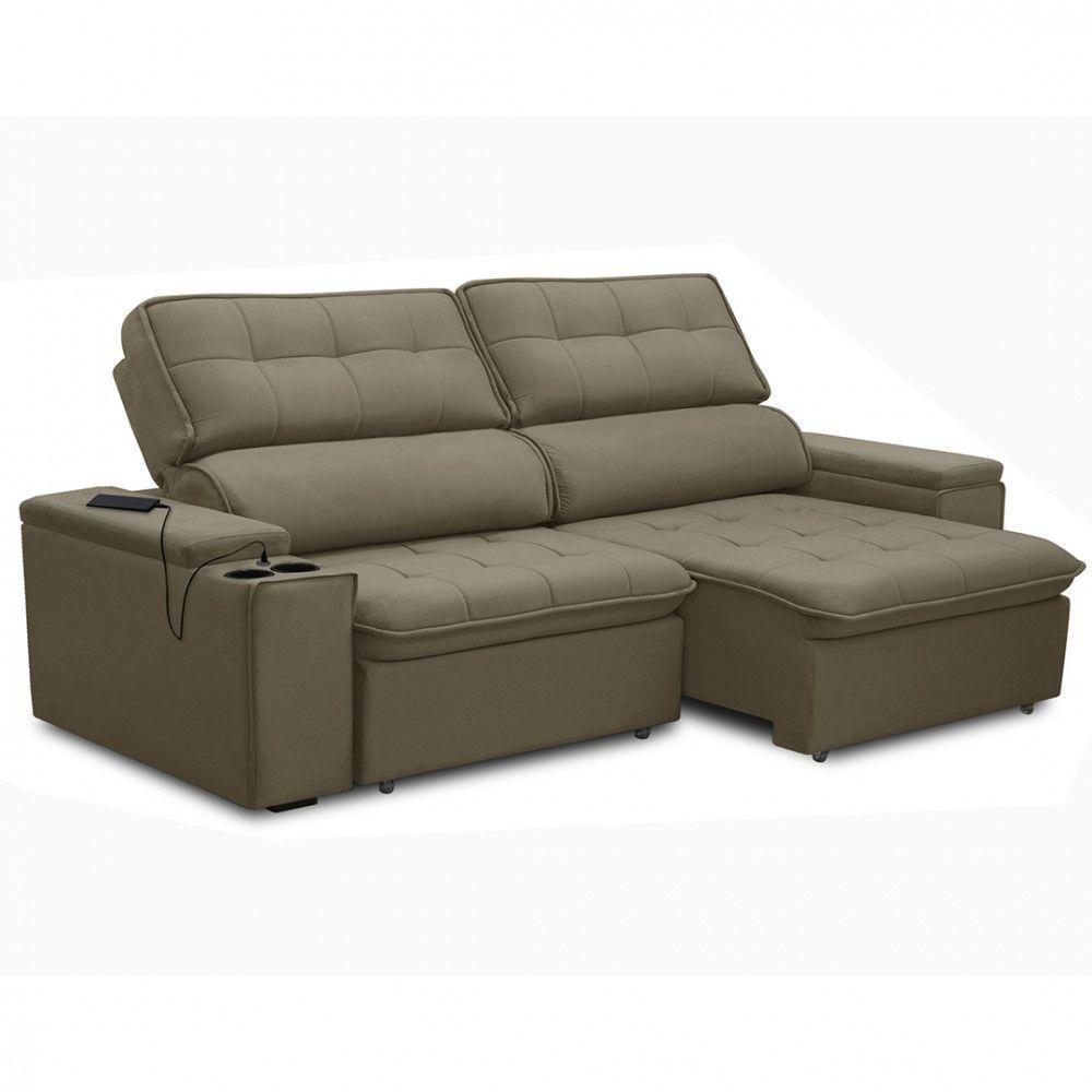 Sofá Ferguile Genebra 3 Lugares Com Porta Copo E Usb Castor - 4