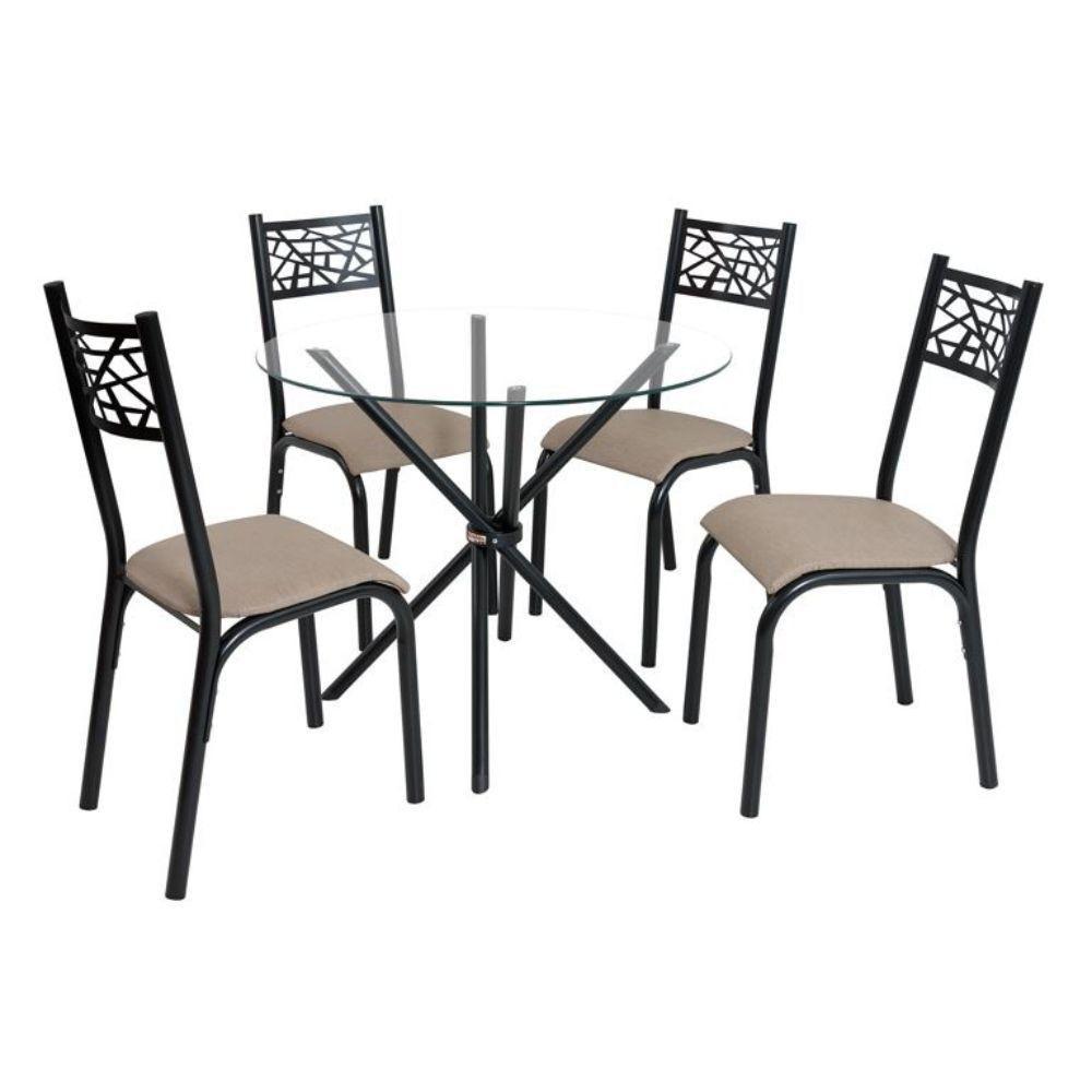 Conjunto Mesa Ciplafe Slim 90cm 4 Cadeiras Preto Com Bege - 6