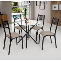 Conjunto Mesa Ciplafe Slim 90cm 4 Cadeiras Preto Com Bege - 1