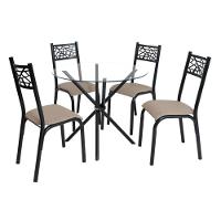 Conjunto Mesa Ciplafe Slim 90cm 4 Cadeiras Preto Com Bege - 6