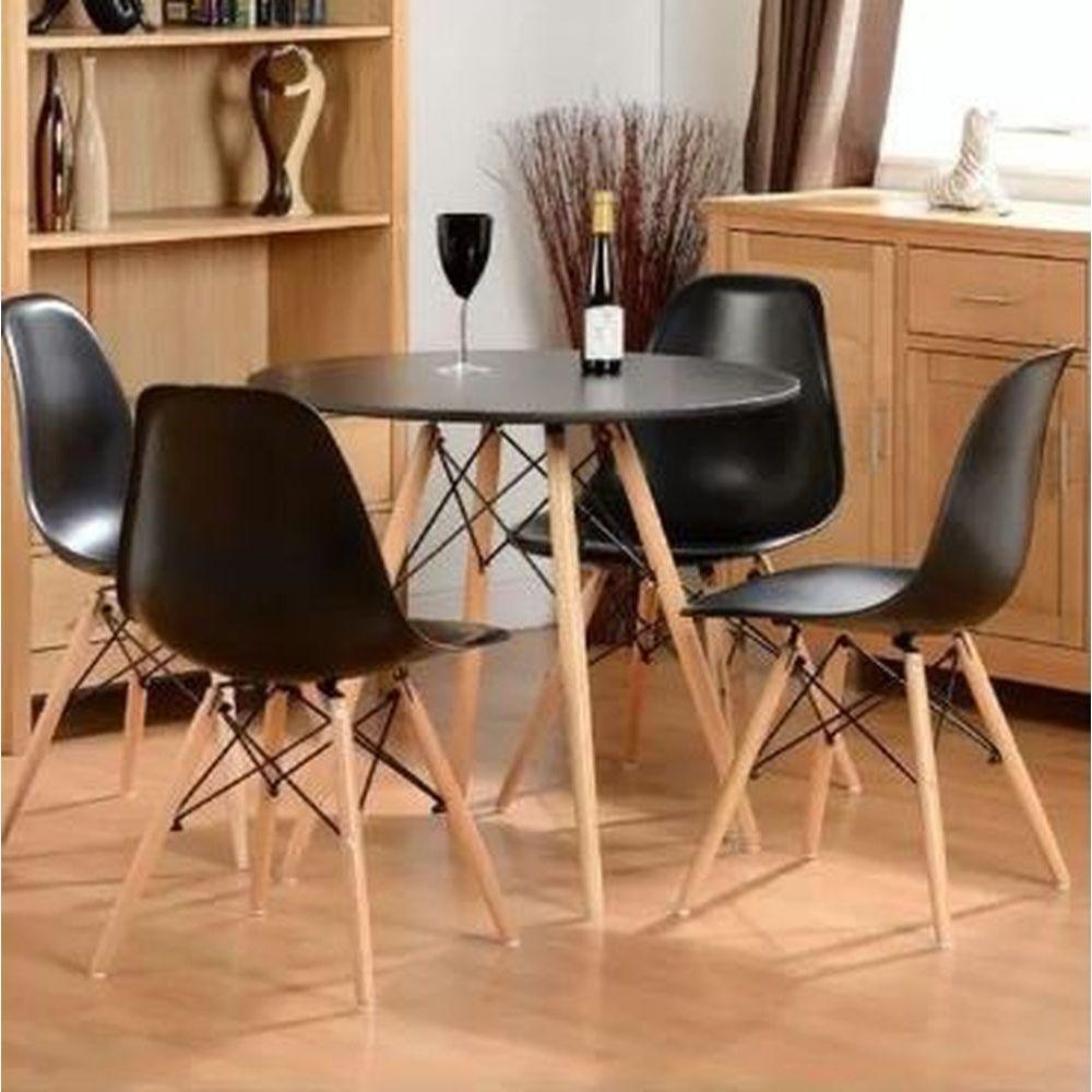 Conjunto Mesa De Jantar Eiffel 90cm Preta Com 4 Cadeiras Charles Eames Eiffel Wood Preta - 1