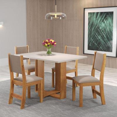 Conjunto De Mesa Viero Milani Com 4 Cadeiras Mel/blonde/veludo/tabaco