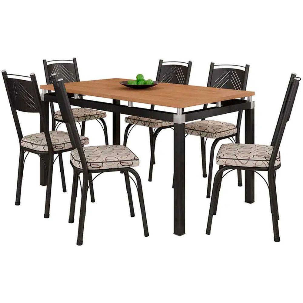 Conjunto De Mesa Malva Com 6 Cadeiras 151 Tampo Bp 136cm Cor Sf Preto Assento Cedro Artefamol - 1