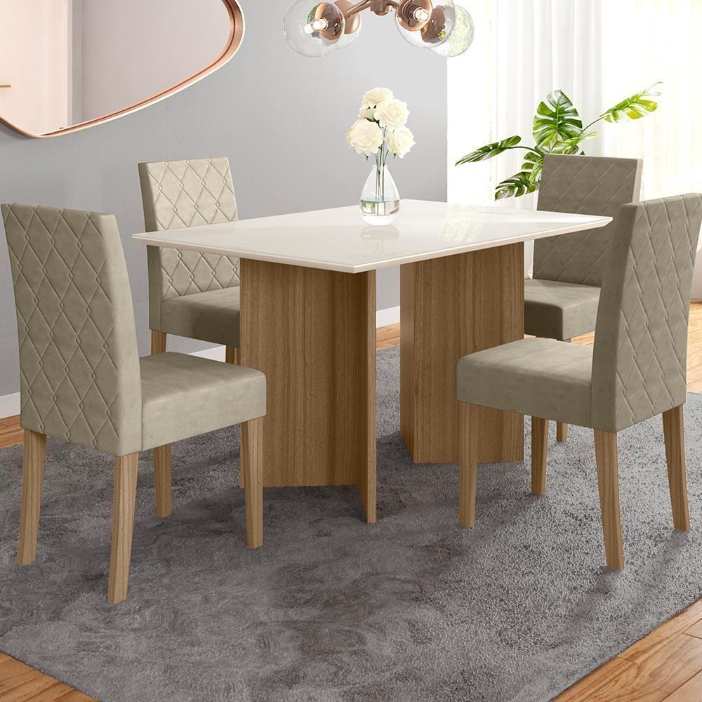 Mesa De Jantar 4 Lugares 1,36m Tampo Com Vidro Veneza Carvalho Off-white - 3