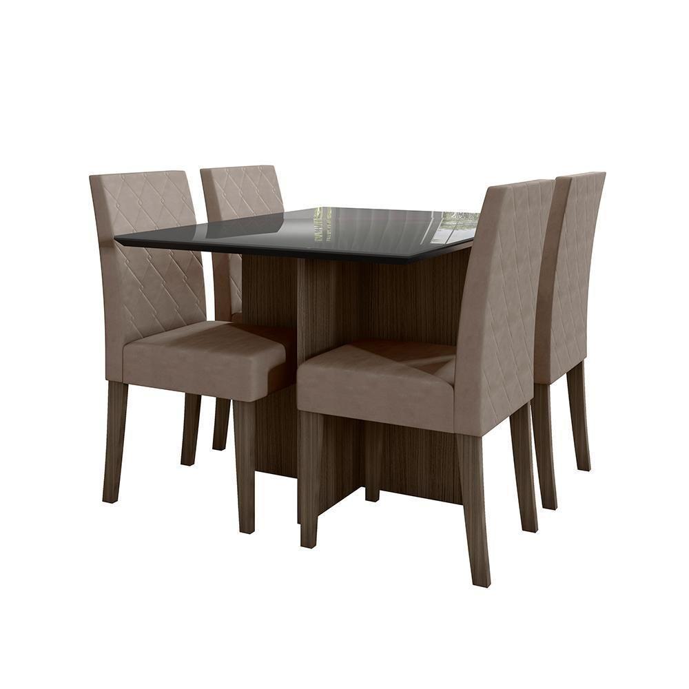 Mesa De Jantar 4 Lugares 1,20m Tampo Com Vidro Veneza Amendoa Grafite - 3