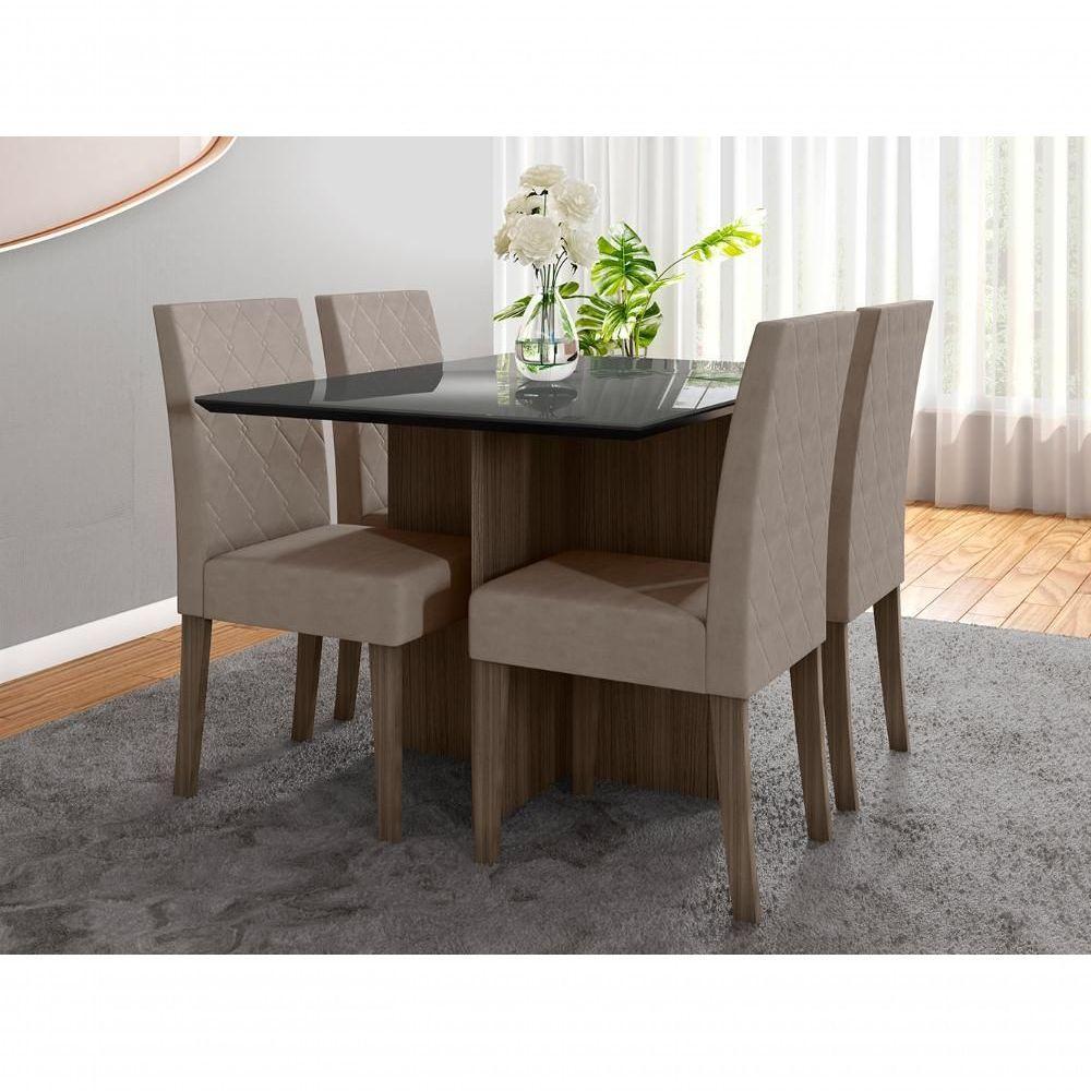Mesa De Jantar 4 Lugares 1,20m Tampo Com Vidro Veneza Amendoa Grafite - 5