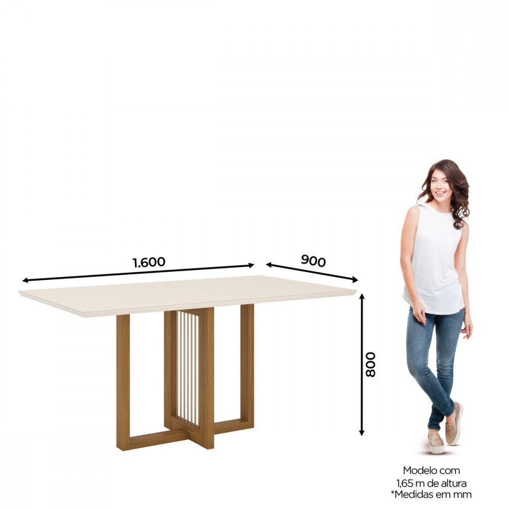 Mesa De Jantar Com Tampo Mdf E Vidro Com Canto Reto 160 Cm Natalí Henn Nature Com Off White - 6