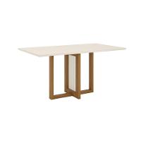 Mesa De Jantar Com Tampo Mdf E Vidro Com Canto Reto 160 Cm Natalí Henn Nature Com Off White - 2