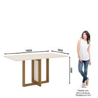Mesa De Jantar Com Tampo Mdf E Vidro Com Canto Reto 160 Cm Natalí Henn Nature Com Off White - 6