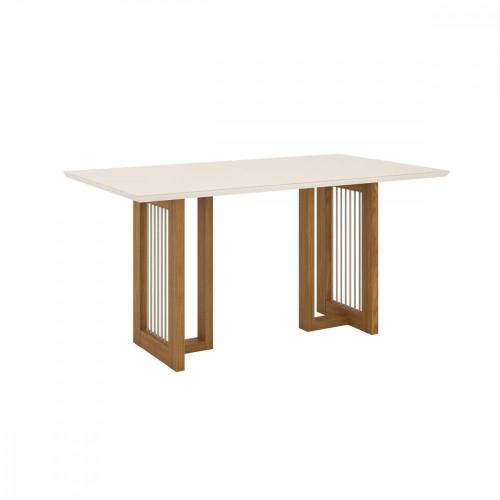 Mesa De Jantar Com Tampo Mdf E Vidro Com Canto Reto 160 Cm Yara Henn Nature Com Off White - 1