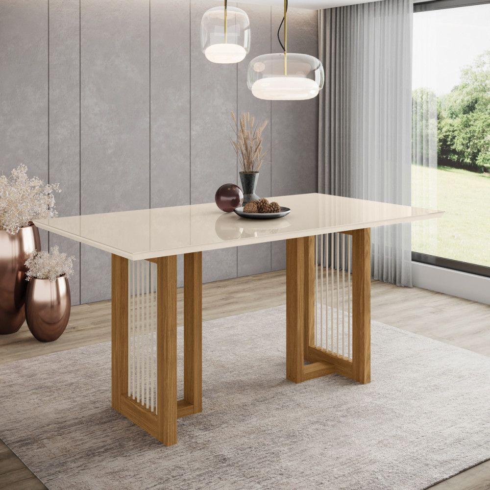 Mesa De Jantar Com Tampo Mdf E Vidro Com Canto Reto 160 Cm Yara Henn Nature Com Off White - 5