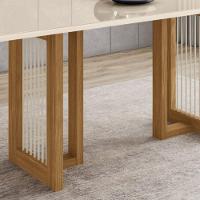 Mesa De Jantar Com Tampo Mdf E Vidro Com Canto Reto 160 Cm Yara Henn Nature Com Off White