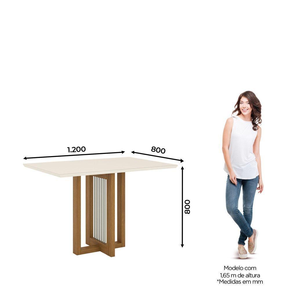 Mesa De Jantar Com Tampo Mdf E Vidro Com Canto Reto 120 Cm Natalí Henn Nature Com Off White - 3