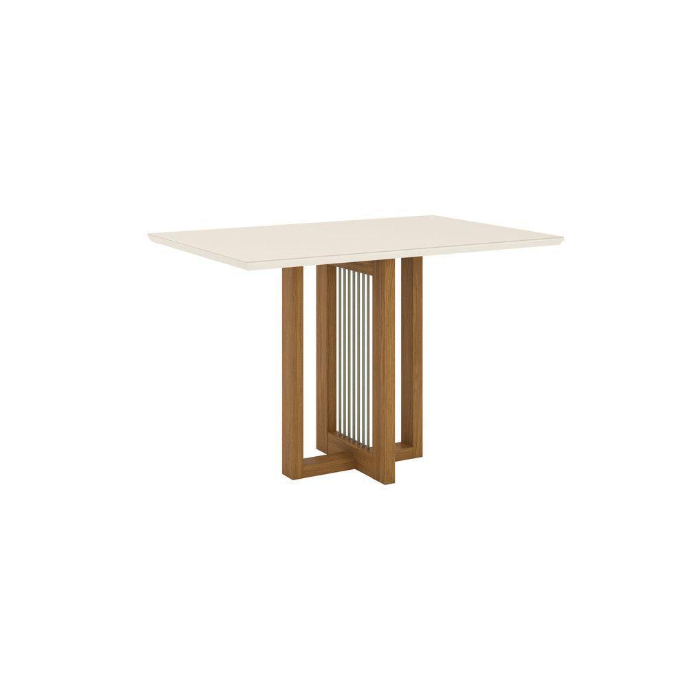 Mesa De Jantar Com Tampo Mdf E Vidro Com Canto Reto 120 Cm Natalí Henn Nature Com Off White - 4