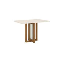 Mesa De Jantar Com Tampo Mdf E Vidro Com Canto Reto 120 Cm Natalí Henn Nature Com Off White