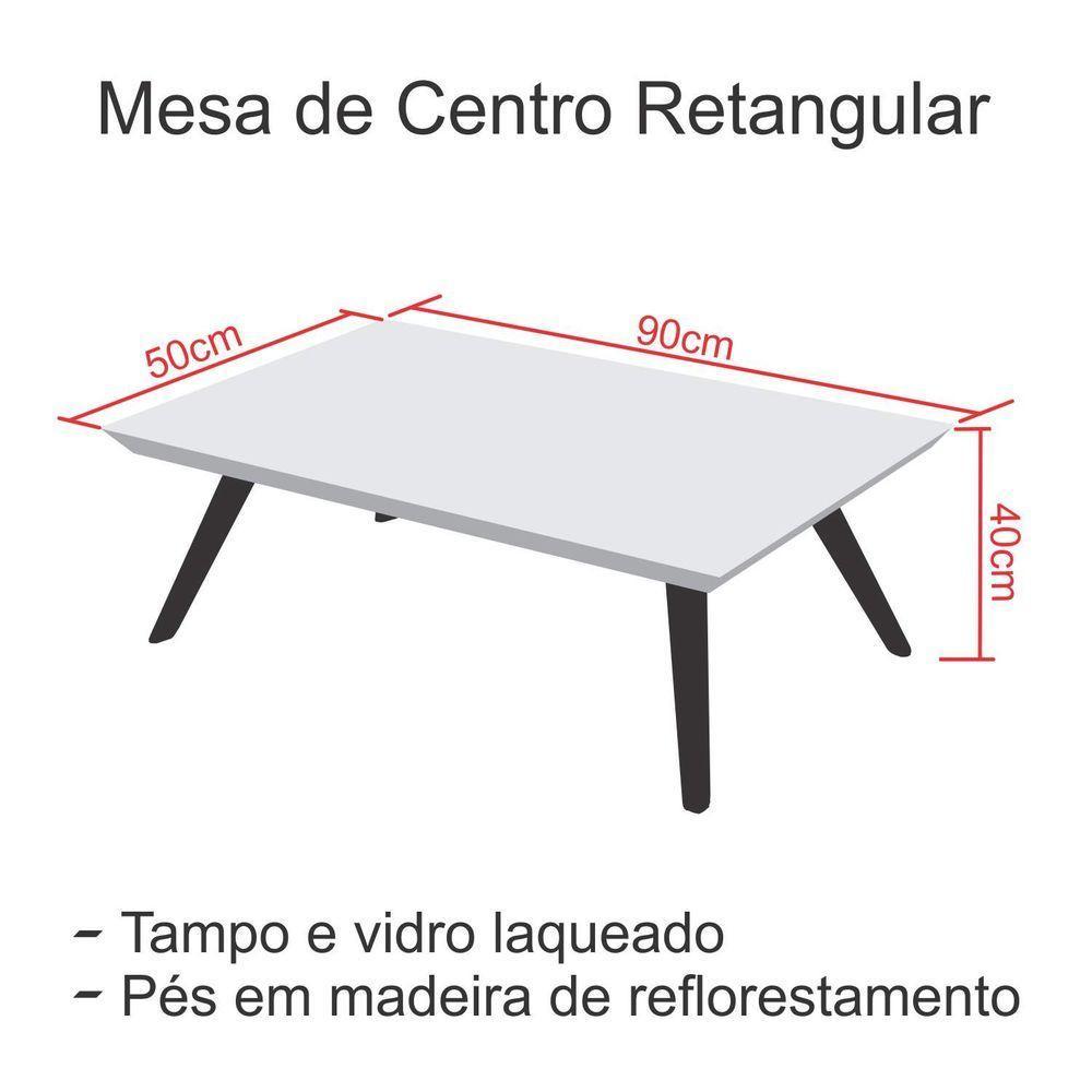 Mesa De Centro Retangular Laqueada Com Vidro Cor Branco - 2