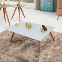 Mesa De Centro Retangular Laqueada Com Vidro Cor Branco - 1