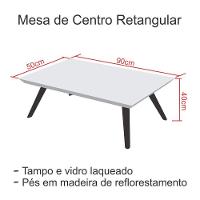 Mesa De Centro Retangular Laqueada Com Vidro Cor Branco - 2