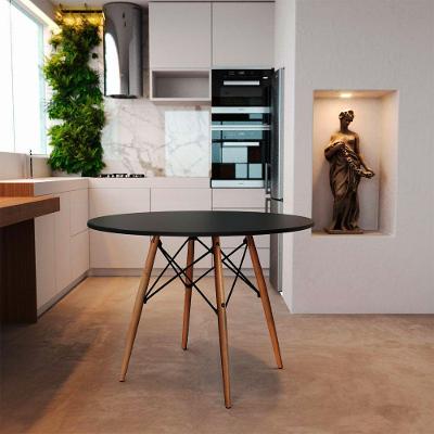 Mesa De Jantar Eames Eiffel Preta 90cm Base Madeira Maciça - Cor: Marrom