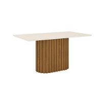 Mesa De Jantar Com Tampo Mdf E Vidro Com Canto Reto 160 Cm Solana Henn Nature Com Off White - 1