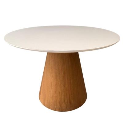 Mesa De Jantar Cone Redonda 130cm Laminada Madeira Imbuia Mel E Laca