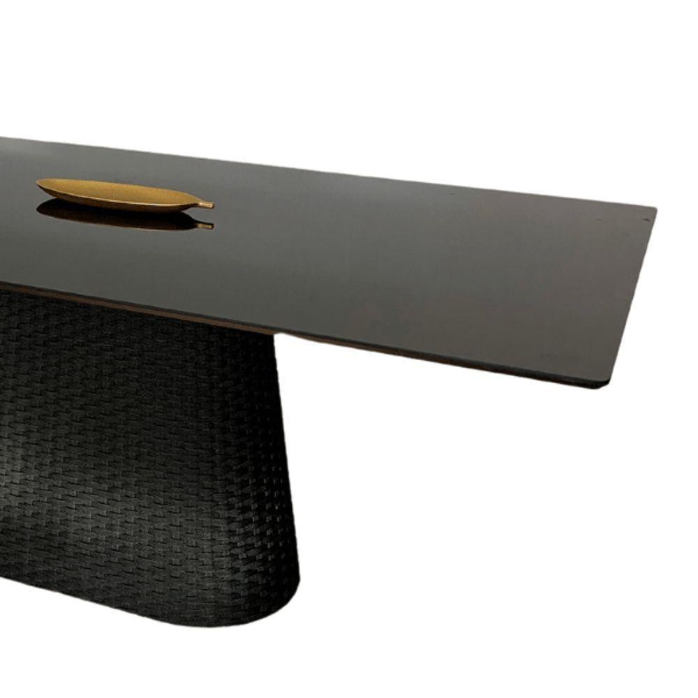 Mesa De Jantar Cone Retângular 244x137 Cm Tampo Laca Preta Base Corda Náutica Preta Preto - 4