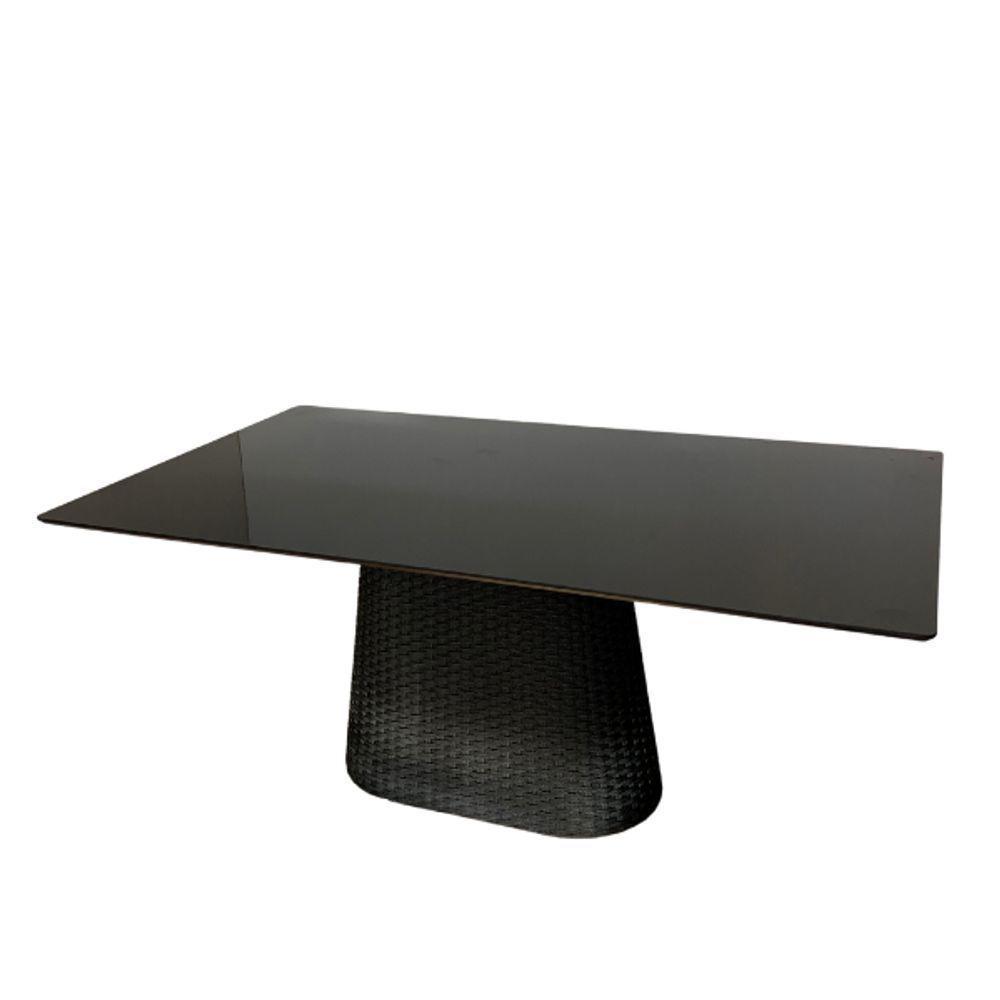 Mesa De Jantar Cone Retângular 198x122 Cm Tampo Laca Preta Base Corda Náutica Preta Preto - 1