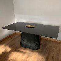 Mesa De Jantar Cone Retângular 198x122 Cm Tampo Laca Preta Base Corda Náutica Preta Preto - 4