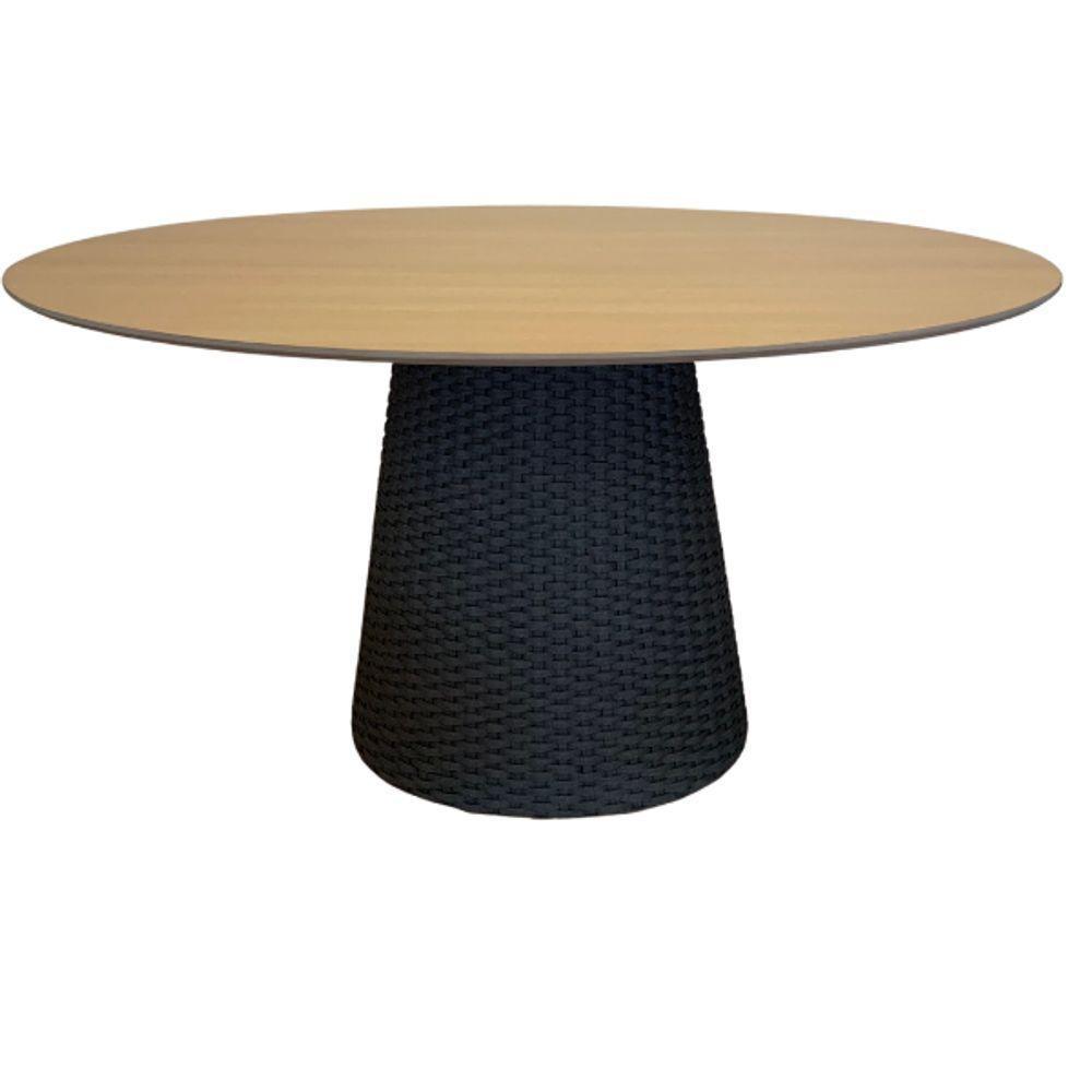 Mesa De Jantar Cone Oval 180x100 Cm Tampo Carvalho Malva Base Corda Náutica Preta Preto - 1