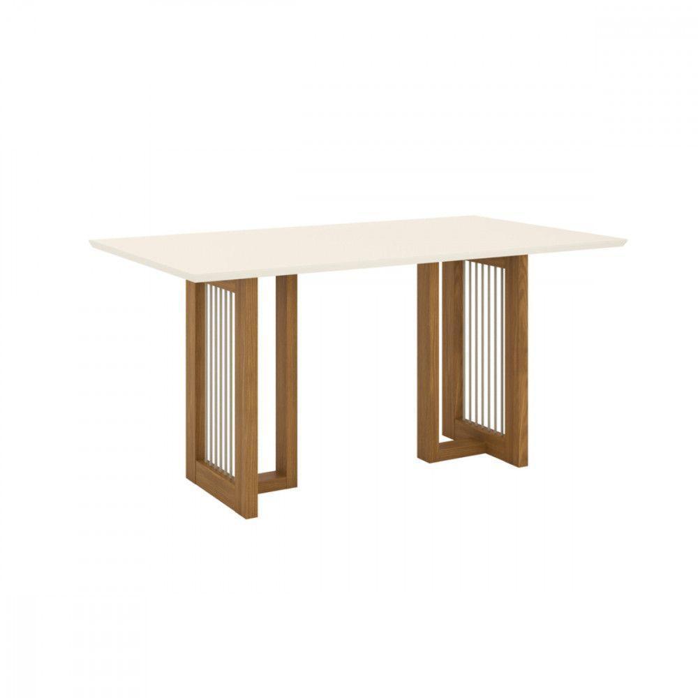 Mesa De Jantar Com Tampo Mdf Canto Reto 160 Cm Yara Henn Nature Com Off White - 1