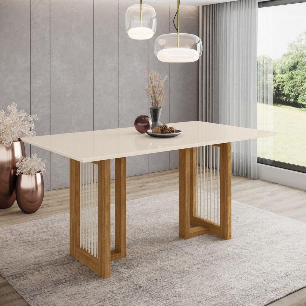 Mesa De Jantar Com Tampo Mdf Canto Reto 160 Cm Yara Henn Nature Com Off White - 5