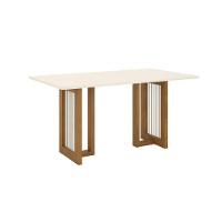 Mesa De Jantar Com Tampo Mdf Canto Reto 160 Cm Yara Henn Nature Com Off White - 1