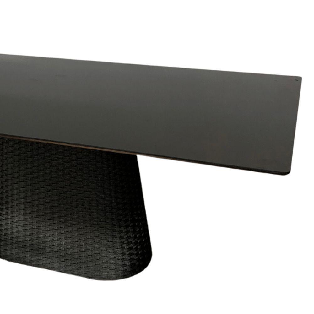 Mesa De Jantar Cone Retângular 180x100 Cm Tampo Laca Preta Base Corda Náutica Preta Preto - 2