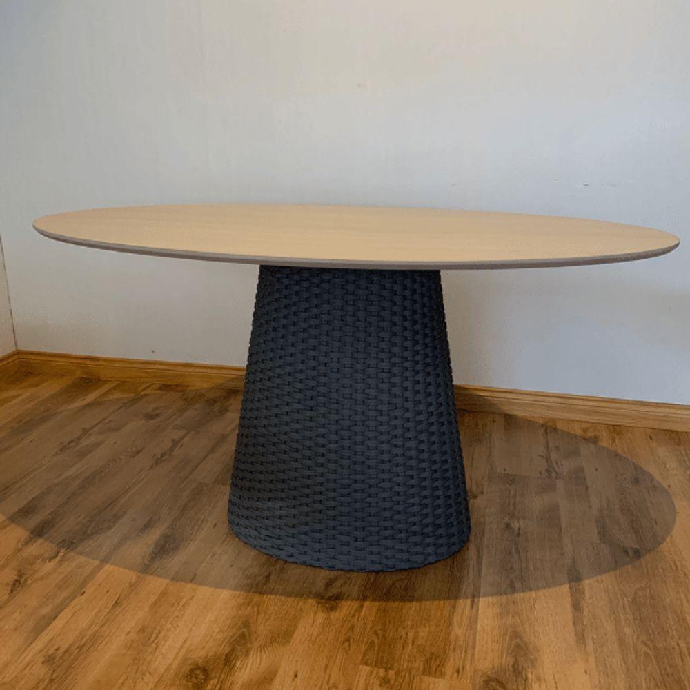 Mesa De Jantar Cone Oval 160x90 Cm Tampo Carvalho Malva Base Corda Náutica Preta Preto - 2