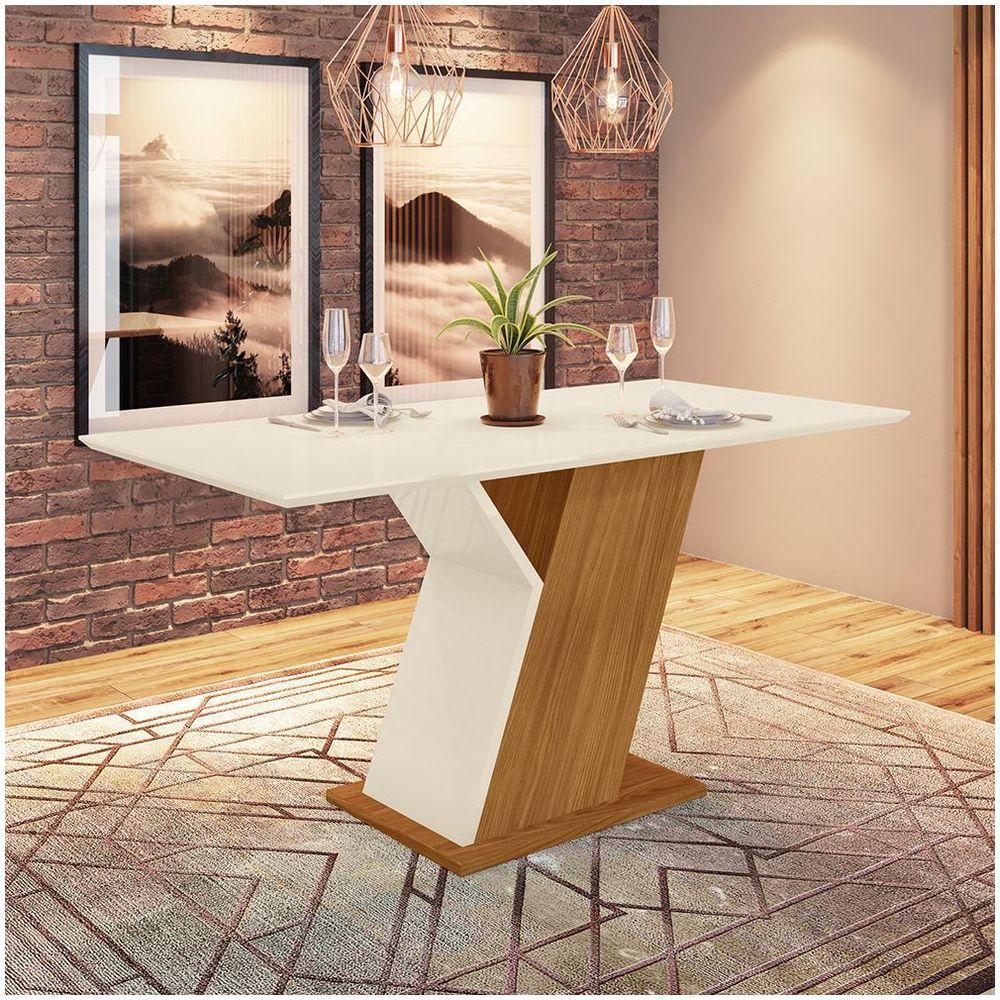 Mesa De Jantar Com Tampo Em Mdf 160cm Juanita Casa 812 Nature Com Off White - 1