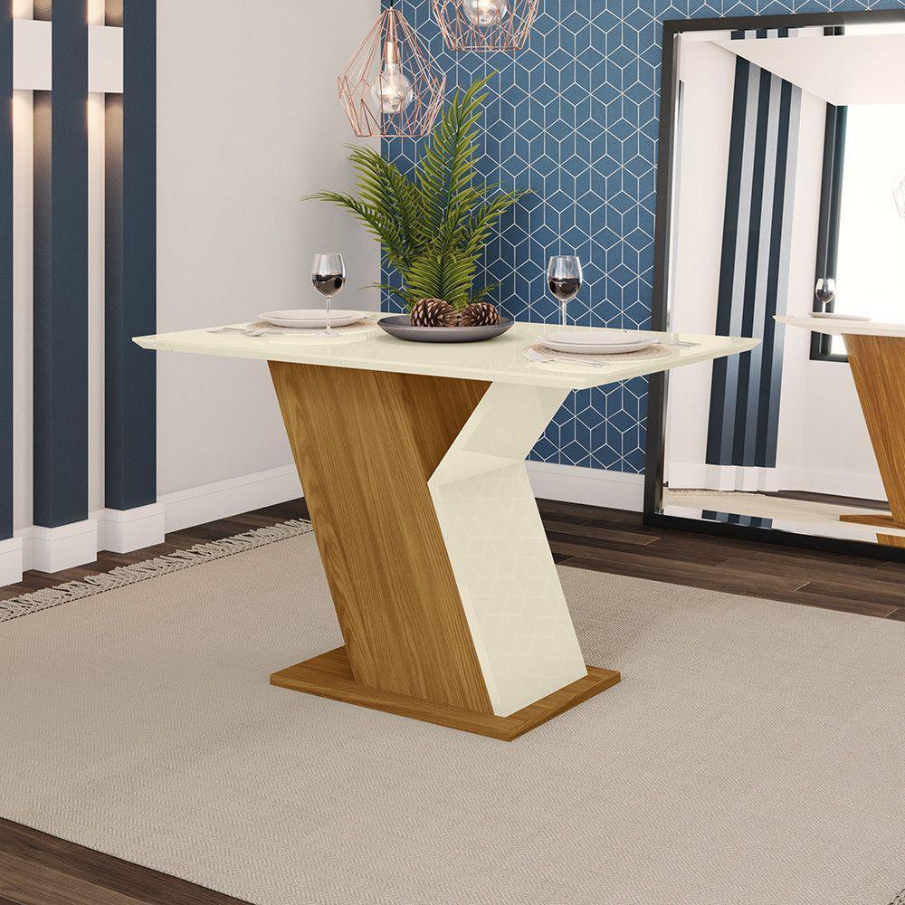 Mesa De Jantar Com Tampo Em Mdf 120cm Kesha Casa 812 Nature Com Off White - 1