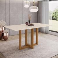 Mesa De Jantar Com Tampo Mdf Com Canto Reto 160 Cm Natalí Henn Nature Com Off White - 1
