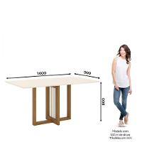 Mesa De Jantar Com Tampo Mdf Com Canto Reto 160 Cm Natalí Henn Nature Com Off White - 3