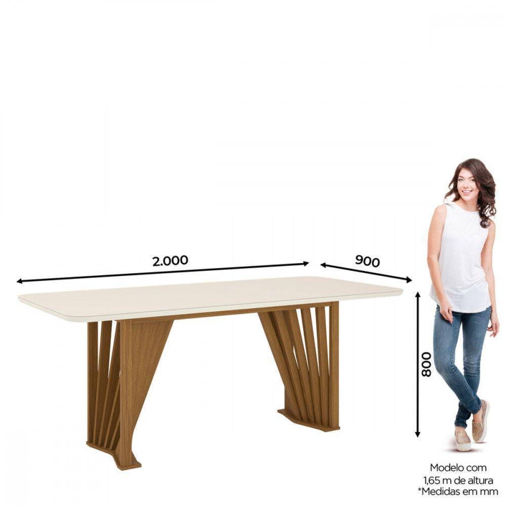Mesa De Jantar Com Tampo Mdf E Vidro Com Canto Arredondado 200 Cm Adriana Henn Nature Com Off White - 4