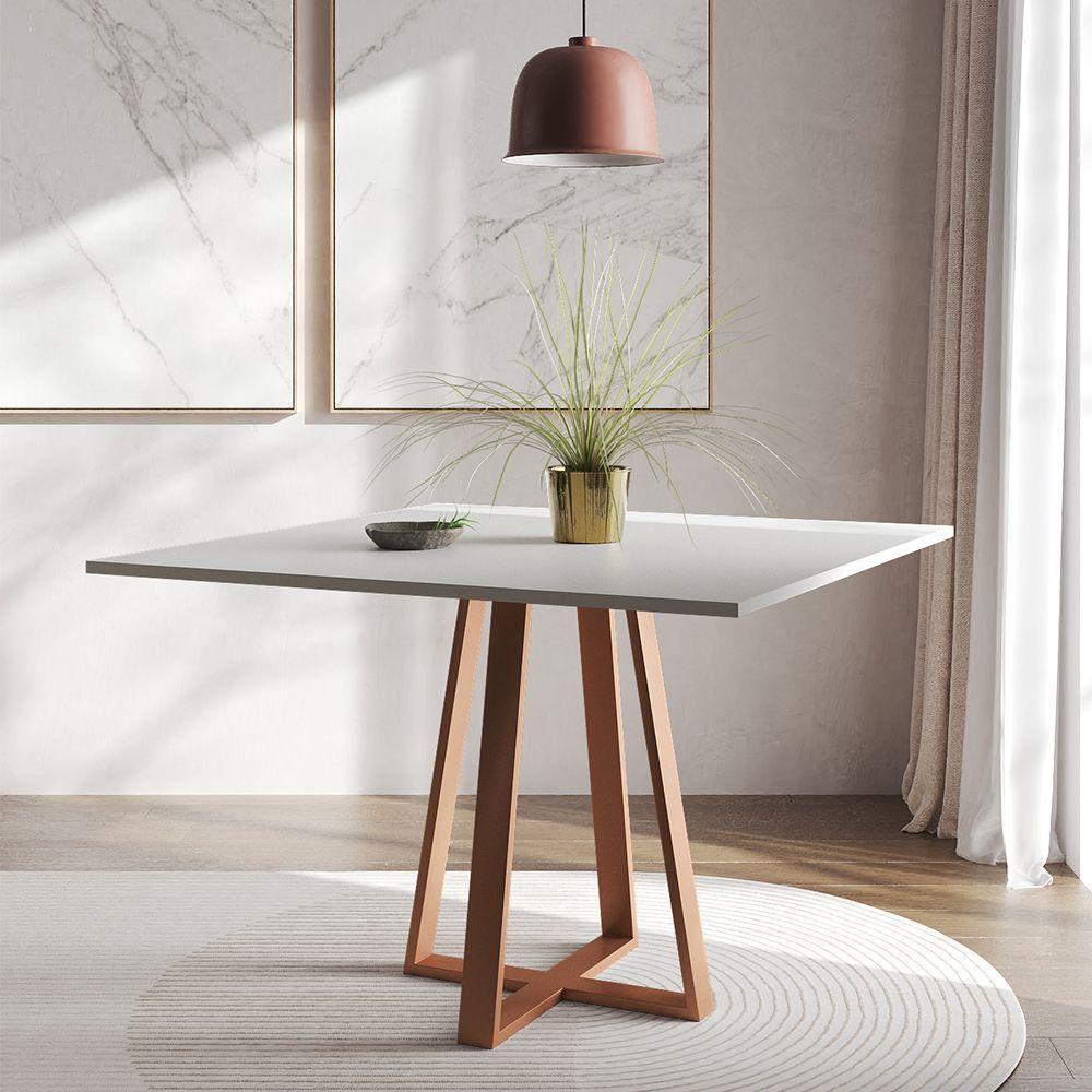 Mesa De Jantar Mônaco 110cm Tampo Branco Pés Cobre - Cor: Branco - 1