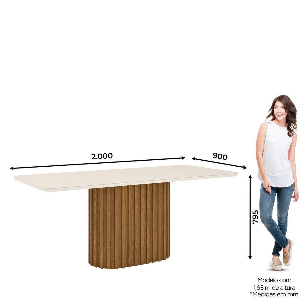 Mesa De Jantar Com Tampo Mdf E Vidro Com Canto Arredondado 200 Cm Solana Henn Nature Com Off White - 4