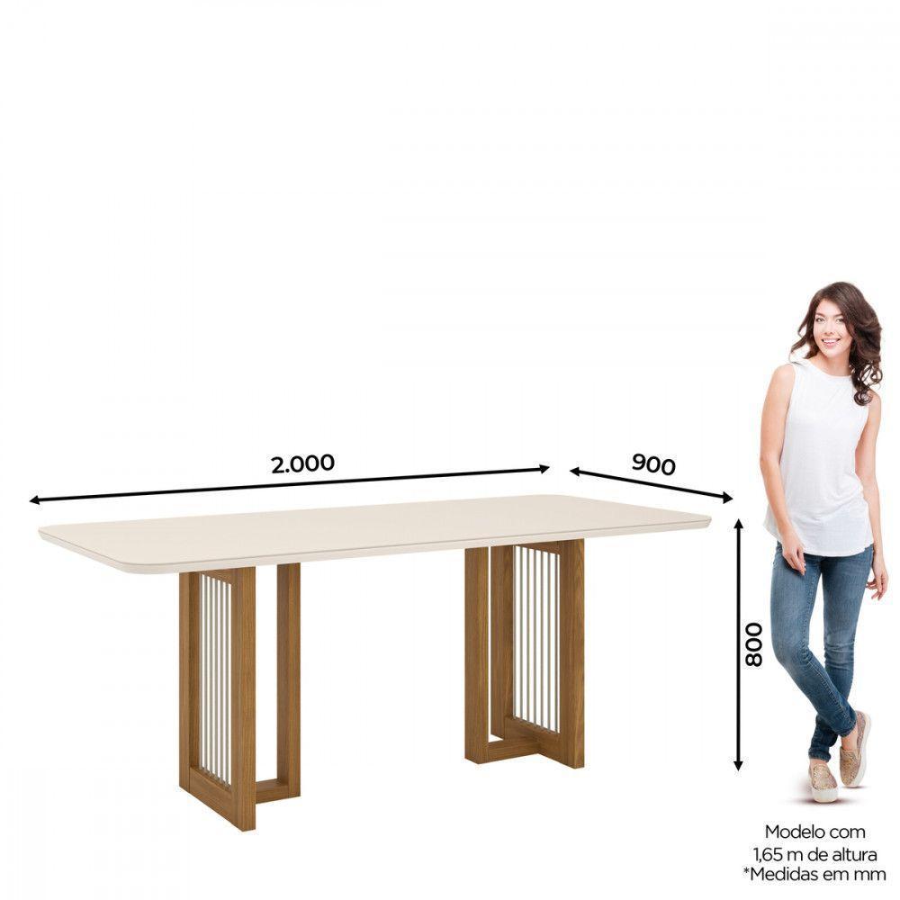Mesa De Jantar Com Tampo De Mdf E Vidro Com Canto Arredondado 200 Cm Yara Henn Nature Com Off White - 5