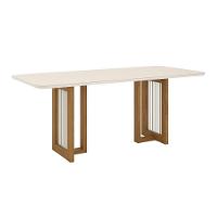 Mesa De Jantar Com Tampo De Mdf E Vidro Com Canto Arredondado 200 Cm Yara Henn Nature Com Off White