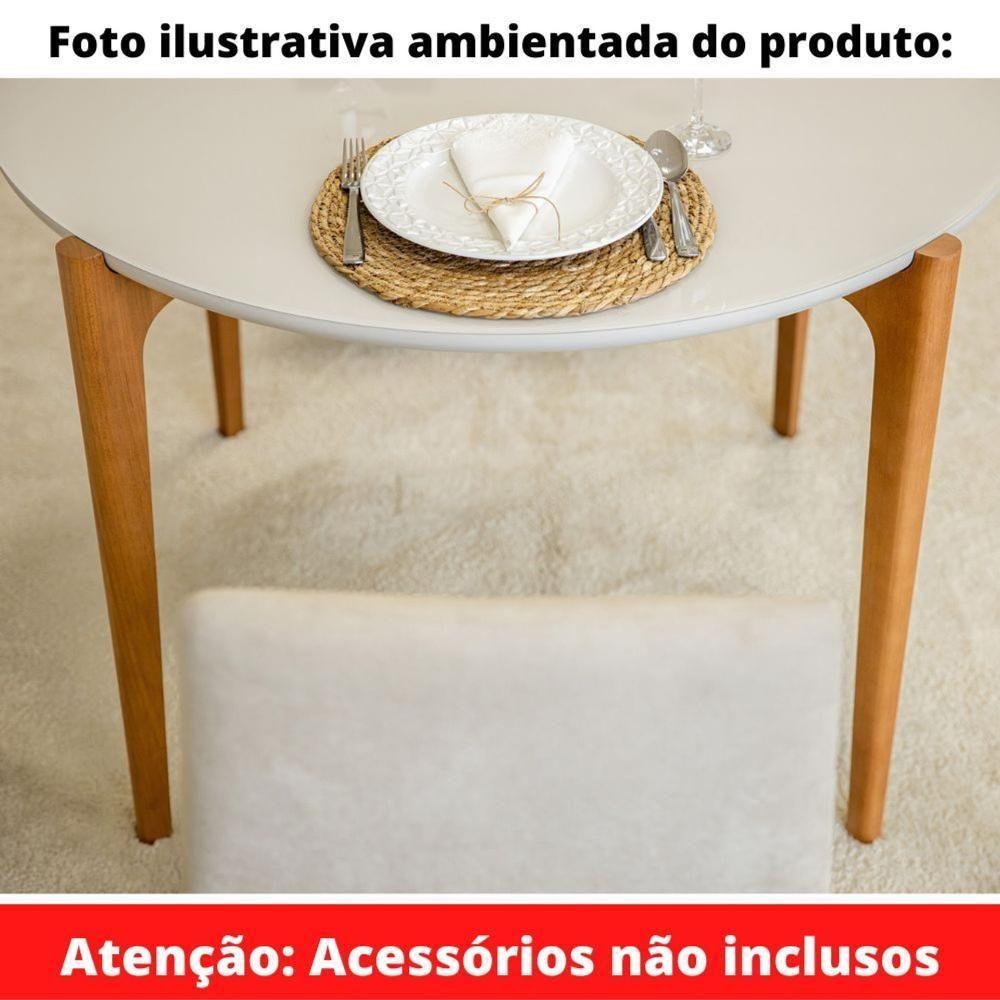 Mesa De Jantar Madrid Univ Redonda 110 Cm Tampo Madeira Com Vidro Colado Branco Base Madeira Amêndoa - 2